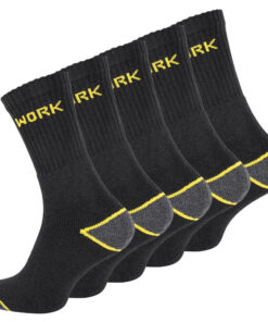 Work arbejdssokker 5-pak i sort, gul og grå farver med god komfort og holdbarhed