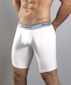 Hvid anatomiske bambus boksershorts – 9″ med tætsiddende pasform og flad tåsøm - Obviously Core