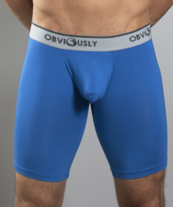 Blå anatomiske bambus boksershorts – 9″ med elastisk linning og Obviously logo