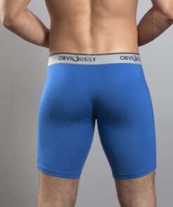 Blå anatomiske bambus boksershorts – 9″ med anatomisk design og ekstra benlængde - Obviously Core