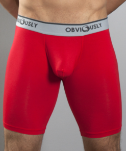 Rød anatomiske bambus boksershorts – 9″ med elastisk linning og Obviously logo