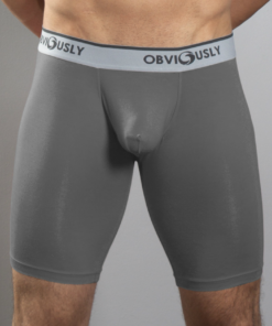 Grå anatomiske bambus boksershorts – 9″ med elastisk linning og Obviously logo