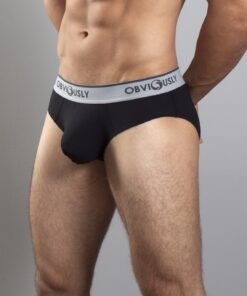 Sort anatomisk bambus brief underbukser – sideprofil med anatomisk design og flade syninger - Obviously Core