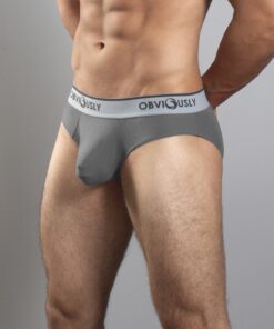 Grå anatomisk bambus brief underbukser – sideprofil med anatomisk design og flade syninger - Obviously Core